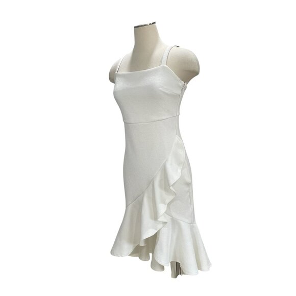 Lena White Textured Ruffle Hem Midi Dress Adjustable Straps S Party Cocktail - Picture 11 of 14